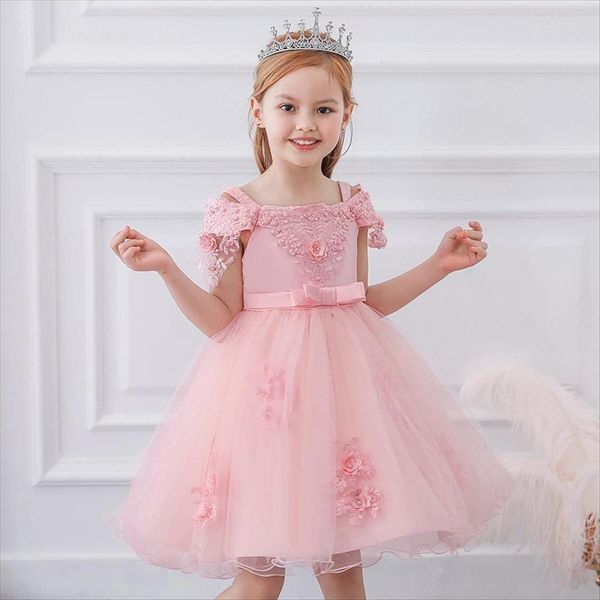 

flower weddings princess for girl dress evening birthday ball gowns party children bridesmaid kid clothes costume, Red;yellow