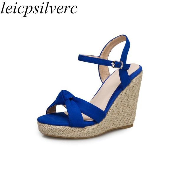 

sandals women super high heel beach shoe flock peep toe platform wedges buckle 2021 fashion casual party blue red, Black