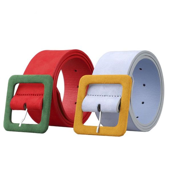 

belts cute waist belt for dress red white decorative suede square buckle wide metal pin casual waistband, Black;brown