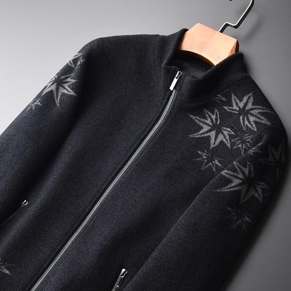 

men's sweaters stand collar sweater man winter luxury thick napping fabric cardigan mens slim fit keep warm male -4xl, White;black