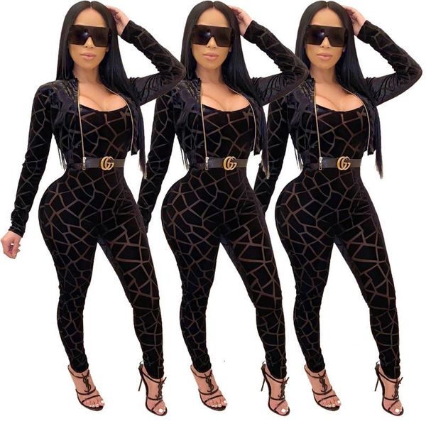 

club outfits 2 piece set women slash neck jumpsuit bodysuit and long sleeve coat two piece sets wholesale dropshipping, Gray