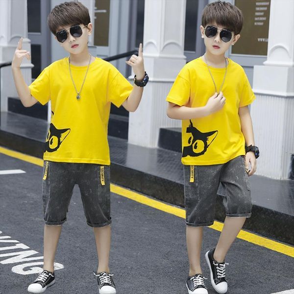 

sports suit for boys clothes sets summer cartoon teenage boy clothing set kids tracksuit children shorts, White