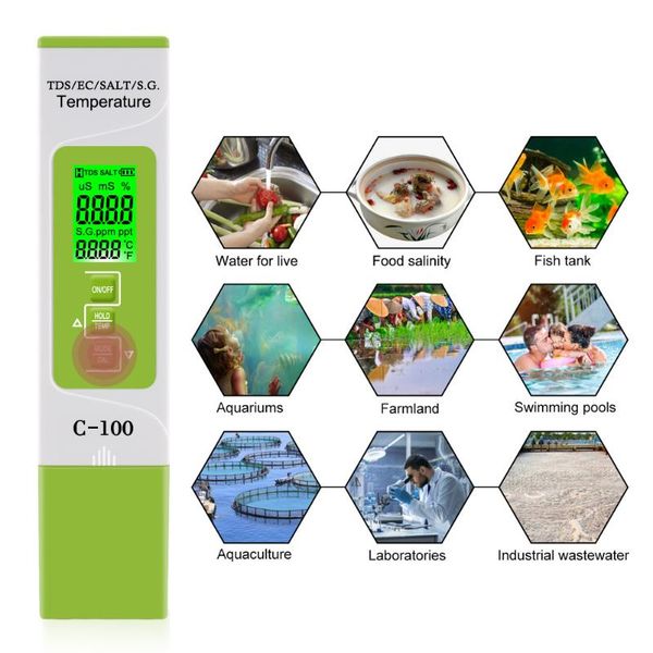 

meters digital water quality tester for pools, drinking water, aquariums tds/ec/salt/s.g/temp meter portable test
