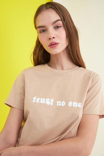 

women's t-shirt trendyol printed crop knitted twoss21ts0657, White