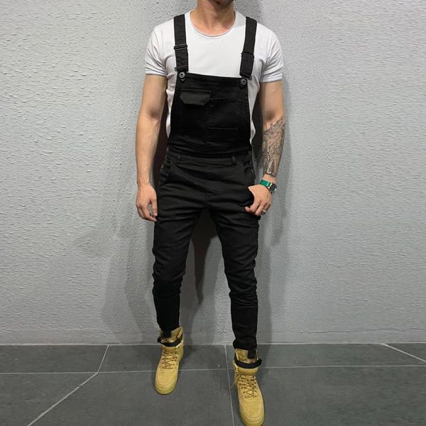 

men's jeans mens overalls denim straps washed bib long jumpsuit streetwear pocket suspenders cargo work pants, Blue
