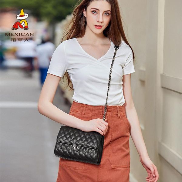 

real leather bag new 2021 lingge chain bag women's small fragrance one shoulder summer women's messenger