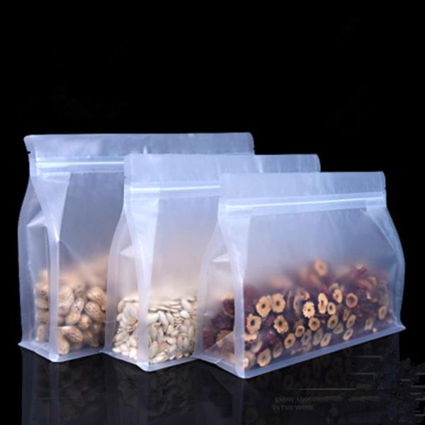 

storage bags 50pcs/lot matte clear stand up wide zipper package bag resealable plastic retail coffee beans nuts