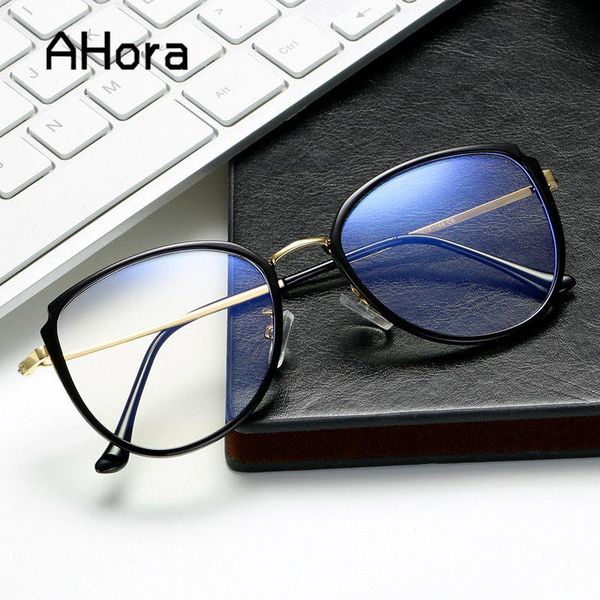 

fashion sunglasses frames ahora retro anti blue light computer optical sepectacle metal cat eyes clear lens goggles eyeglasses games flat gl, Black