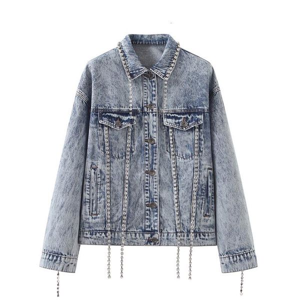 

women's jackets 2021 spring women loose denim jacket beading tassel jean coat female fashion retro style casual outerwear y1245, Black;brown