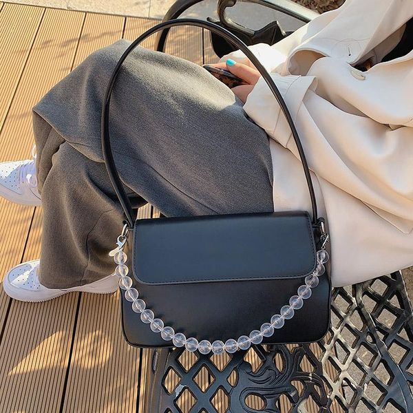 

fashion beaded pu leather shoulder crossbody bags for women solid color simply style female summer handbags 2021 designer