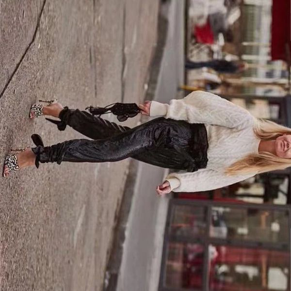 

heavy sequin pants female high waist bottom bandages trousers for women spring fashion 2021 streetwear new, Black;white