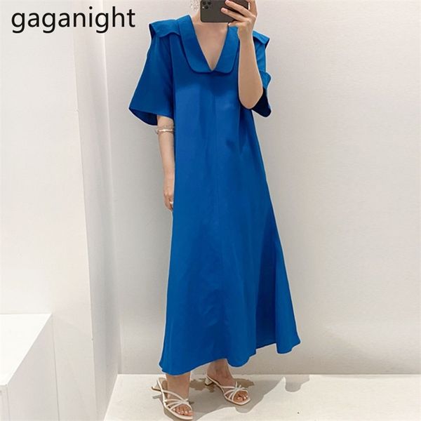 

vintage sailor collar womens long dress summer casual solid party es short sleeve loose maxi vestido 210601, Black;gray
