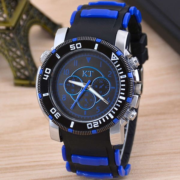 

watch six hole sports men's fashion trend silicone quartz, Slivery;brown