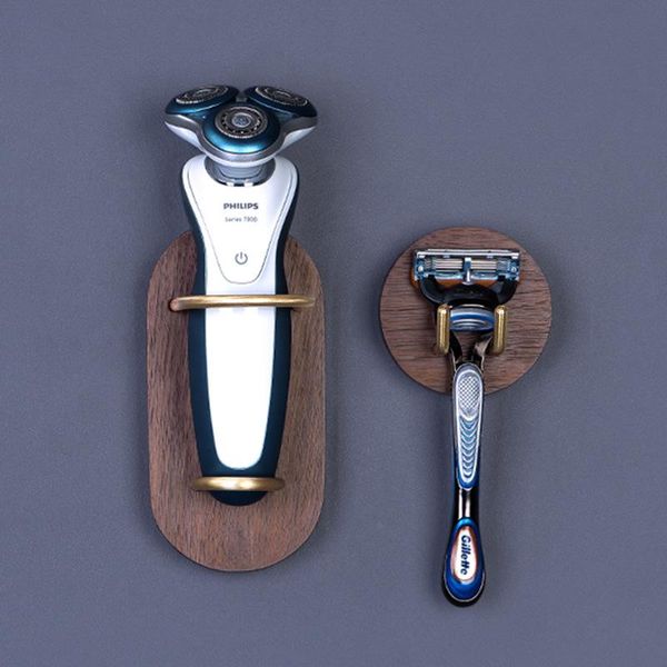 

hooks & rails beauty instrument razor storage rack, bathroom solid wood perforation-wall mount bracket brush stands