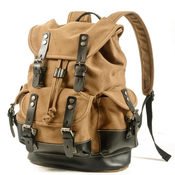 

backpack vintage khaki canvas multifunction mountaineering bag large capacity men