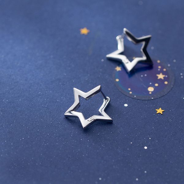 

mloveacc 100% real 925 sterling star stud earrings for women girls student piercing ear silver jewelry gift, Golden;silver