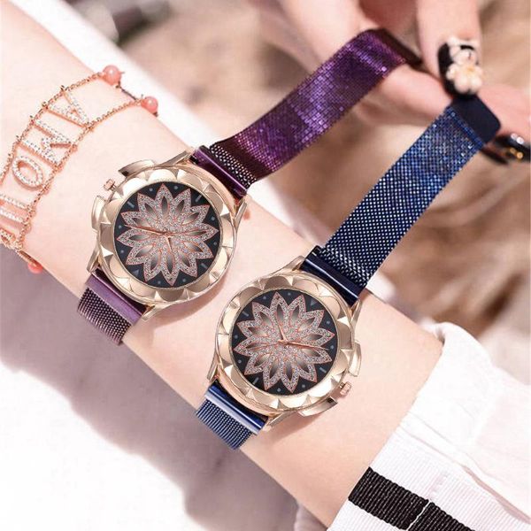 

wristwatches fashion watch gradient flower lazy milan with magnetite, Slivery;brown