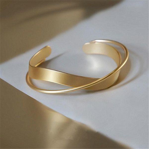 

bangle 2021 korean glossy double layer geometric irregular cross ripple opening jewelry for women girls party, Black