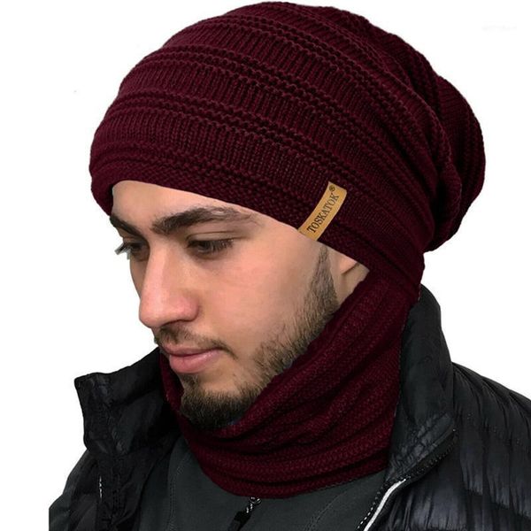 

2021 winter warm knitted hat snood scarf men 2 piece beanie hat scarf set thick fleece lined cap skullies bonnet balaclava bone1, Blue;gray