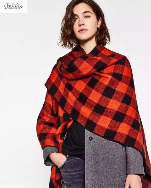 

women's swimwear red and black plaid cape shawl, warm thick shawl mantillas, White;black