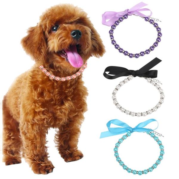 

1pc dog cat pearl rhinestone necklace pet collar accessories jewelry neck chain for small dogs large dog cats puppy collar
