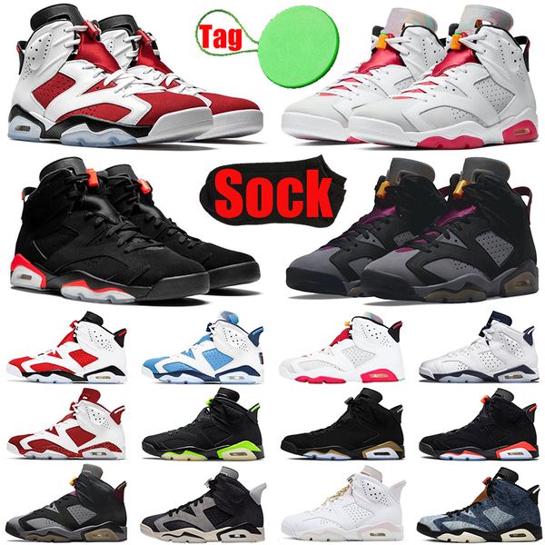 

with sock and tag 6 6s mens basketball shoes midnight navy carmine hare electric green infrared red oreo bordeaux unc men trainers sports sn