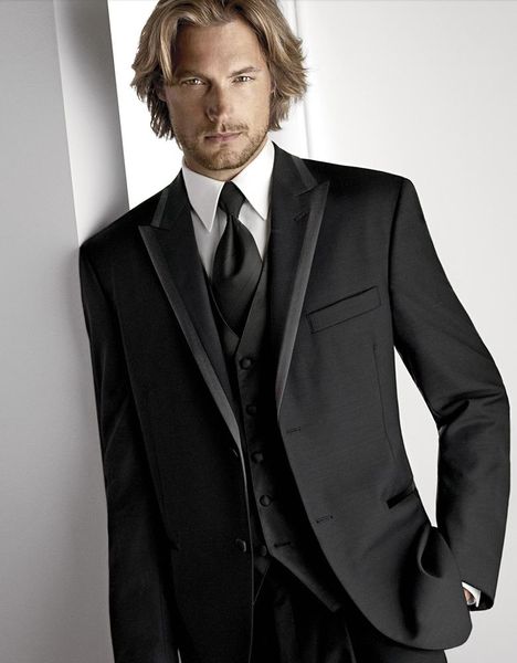 TOP Consiglia Bel Black Groom Groom Tuxedos Peak Risvolto Uomo Prom Suit Vestito da festa Abito da uomo Abiti da uomo (Giacca + Pantaloni + Vest + Tie) No: 430