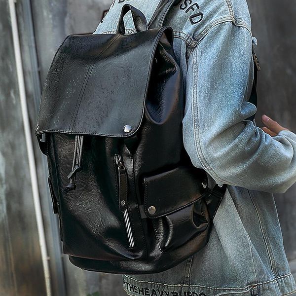 

backpack korean style men's pu leather fashion travel bag schoolbag casual laptop