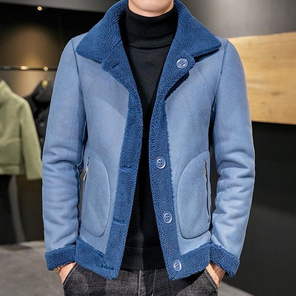 

2021 winter new high-quality lamb velvet jacket classic fashion all-match double-sided leather coat men's casual five-color coat, Black;brown