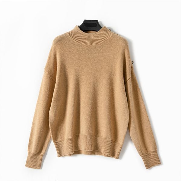 

2021 shloulder rhinestone buttons sweater women wool and cashmere o-neck knit pullover new fashion 9f2a, White;black