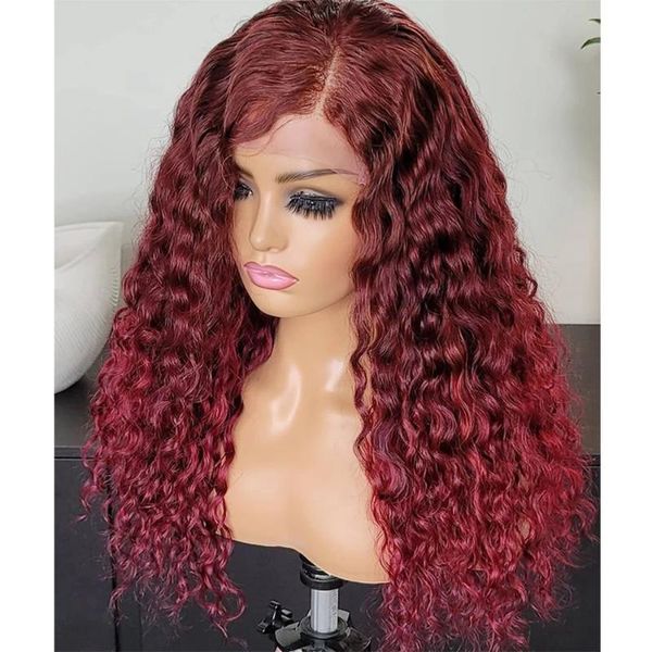 

synthetic wigs 180density long curly lace front for women middle part 99j wine red loose with baby hair, Black