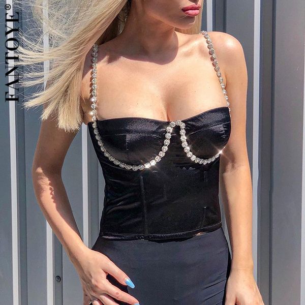 

2021 new crystal strap bustier corset camis for women black backless ny crop fashion solid satin tank streetwear sz75, White