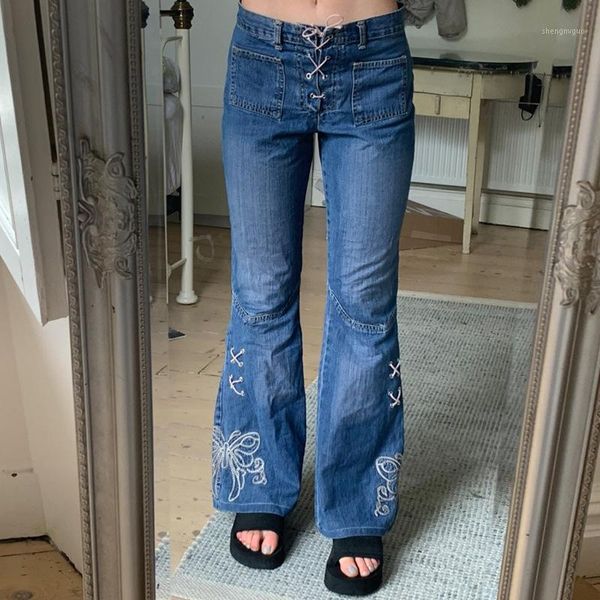 

women's jeans 90s aesthetic harajuku y2k high waist wide leg bottoms classic blue stacked trousers for girls 2021 spring autumn