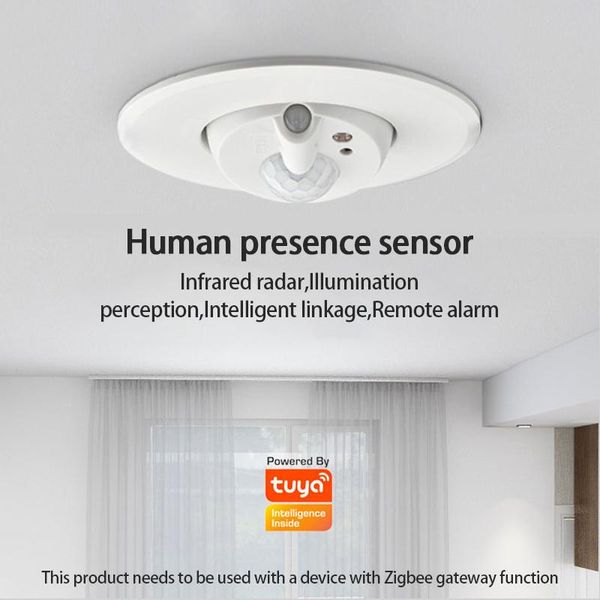 

smart home control tuya zigbee ceiling-mounted human presence sensor ac 200v high sensitivety pir infrared body motion detection