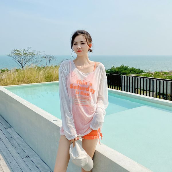

swimsuit women' conservative split flat angle long sleeve blouse sunscreen cover belly show thin three piece set of korean holiday swi, Red;black