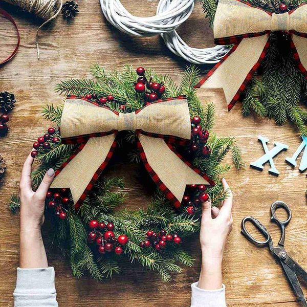 

party decoration plaid wired edge ribbons christmas burlap fabric craft ribbon natural wrapping rolls with checkered