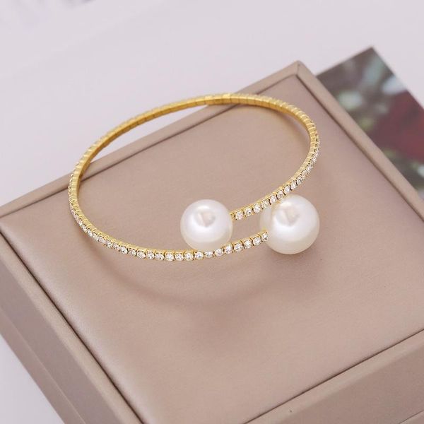 

bangle luxury trendy rhinestone pearls jewelry adjustable bracelets accessory for women crystal bangles & bridal wedding gift, Black