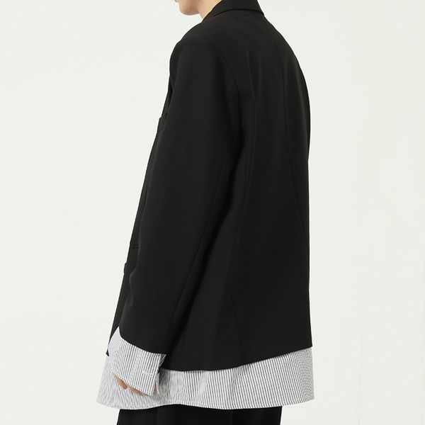 

autumn new contrast color patchwork fake two pieces suit jackets for men 2021 new korean fashion loose casual blazer 9y9144, White;black