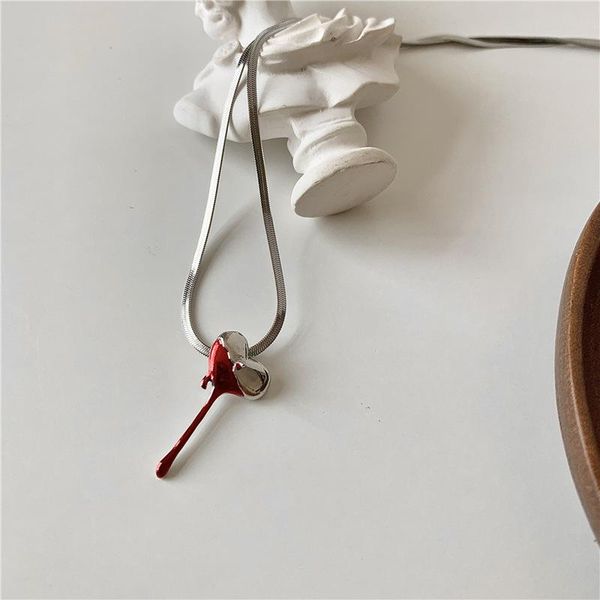 

pendant necklaces lovoacc romantic sweet stainless steel love heart red enamel choker necklace for women silver color chains jewelry