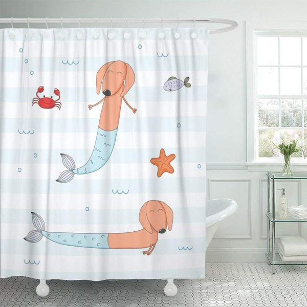 

shower curtains cute dachshund mermaids starfish fish and crab swimming curtain waterproof polyester fabric 72 x inches with hooks