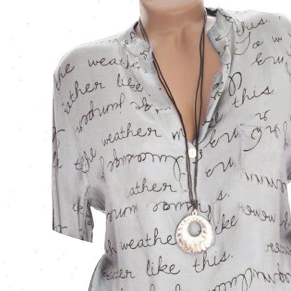 

blouse women 2021 casual loose v neck button short sleeve letter blouse fashion women and blouses plus size shirts, White