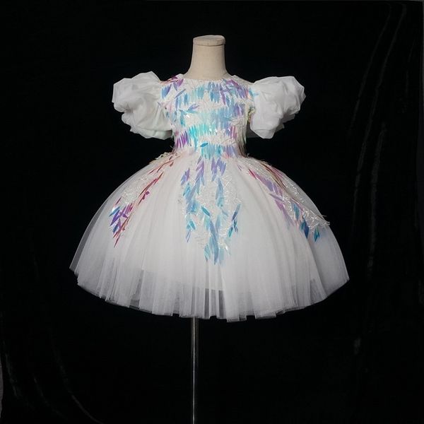 

princess children's fluffy dress, girl host's walk show, piano performance dress, Red;yellow