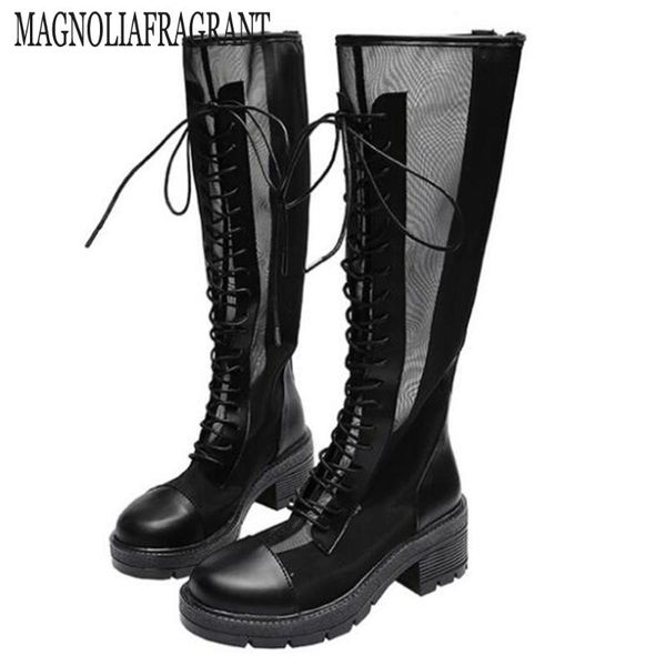 

boots summer women gauze thick heel female cool fashion motorcycle long-barreled zapatillas mujer hy876, Black