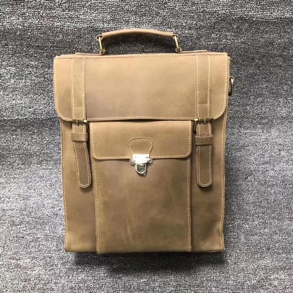 

backpack leisure men's and women's backpacks multifunctional crazy horse leather computer layer