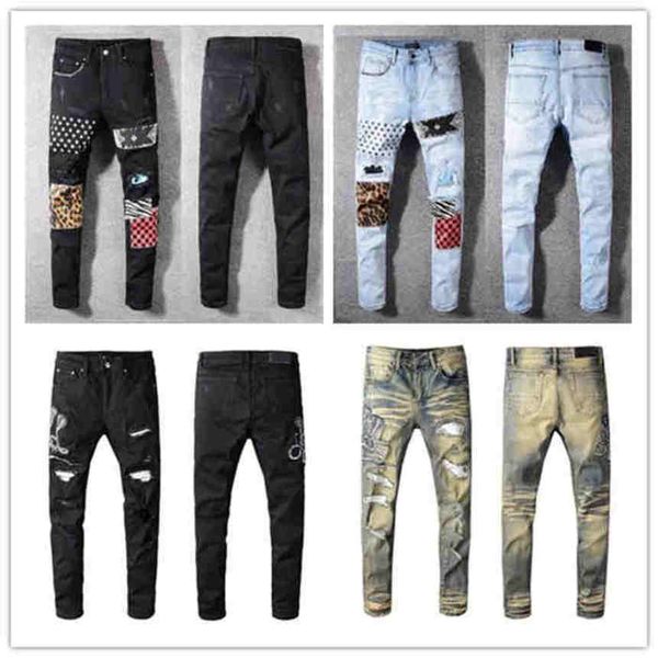 

23ss Ripped Fashion Clothing Digner Light Blue Mens Slim Denim Straight Biker Hole Hip Hop Jeans Men Denims Trouser Classic s Size