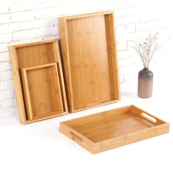 

kitchen storage & organization 20/30/35cm rectangular bamboo tray with flat handle dessert coffee tea trays bread milk breakfast service