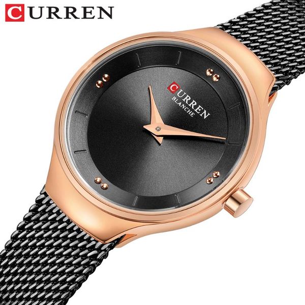 

wristwatches elegant women watches curren simple deadign womens fashion quartz stainless steel mesh watch ladies gift clock 9028, Slivery;brown