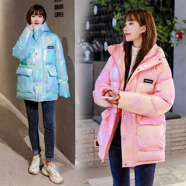 

waterproof and oil-proof colorful women's mid-length thickened winter bright cotton clothes student baking trend 211216, Black