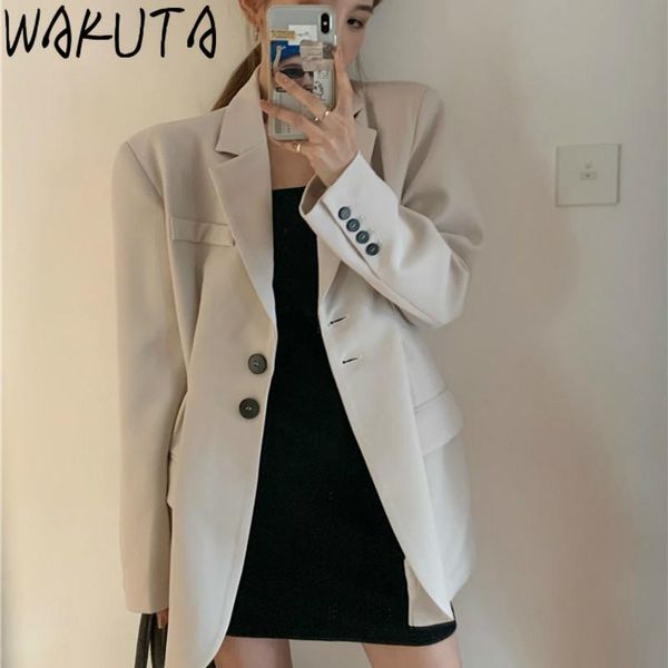 

women's suits & blazers wakuta loose outerwear women blazer jacket spring summer female 2021 elegant all match white single-breasted la, White;black