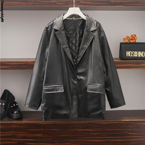 

women's leather & faux 2021 long pu blazers women jacket coat brand jackets outerwear ladies coats female suit, Black